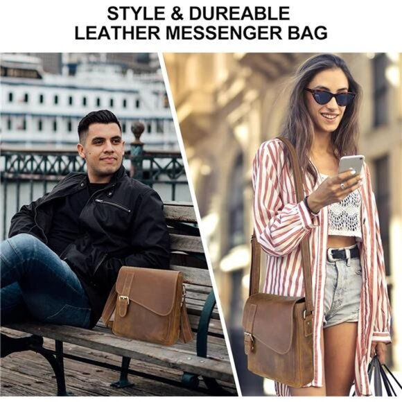 Mens Leather Messenger Bag Crossbody Shoulder Bag Vintage Waterproof Casual Purs - Picture 6 of 7